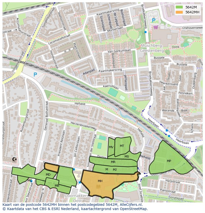 Afbeelding van het postcodegebied 5642 MH op de kaart.