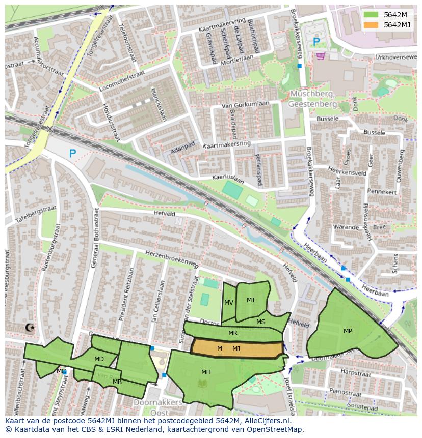 Afbeelding van het postcodegebied 5642 MJ op de kaart.