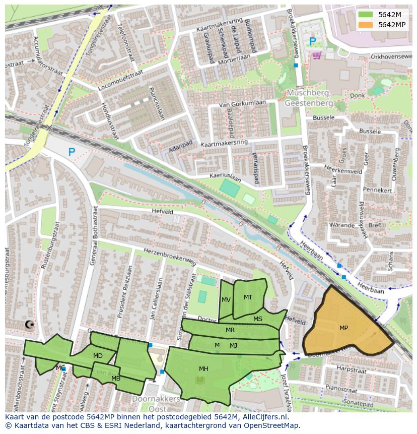 Afbeelding van het postcodegebied 5642 MP op de kaart.