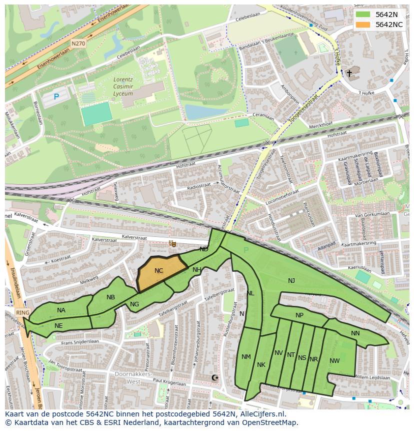 Afbeelding van het postcodegebied 5642 NC op de kaart.