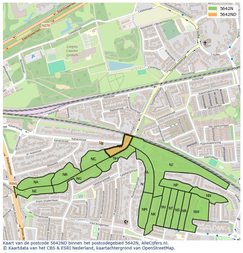 Afbeelding van het postcodegebied 5642 ND op de kaart.