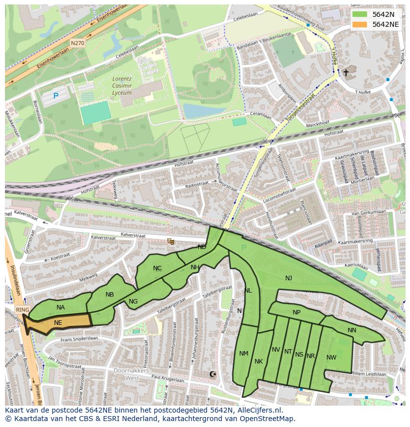 Afbeelding van het postcodegebied 5642 NE op de kaart.