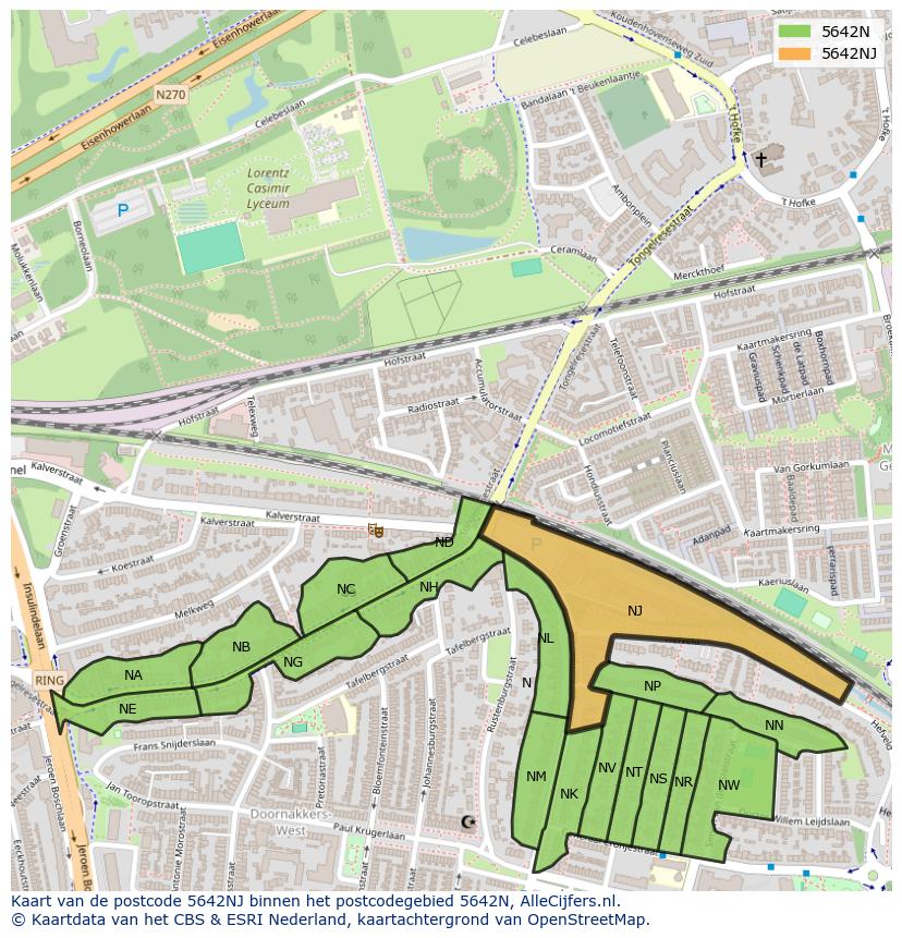 Afbeelding van het postcodegebied 5642 NJ op de kaart.