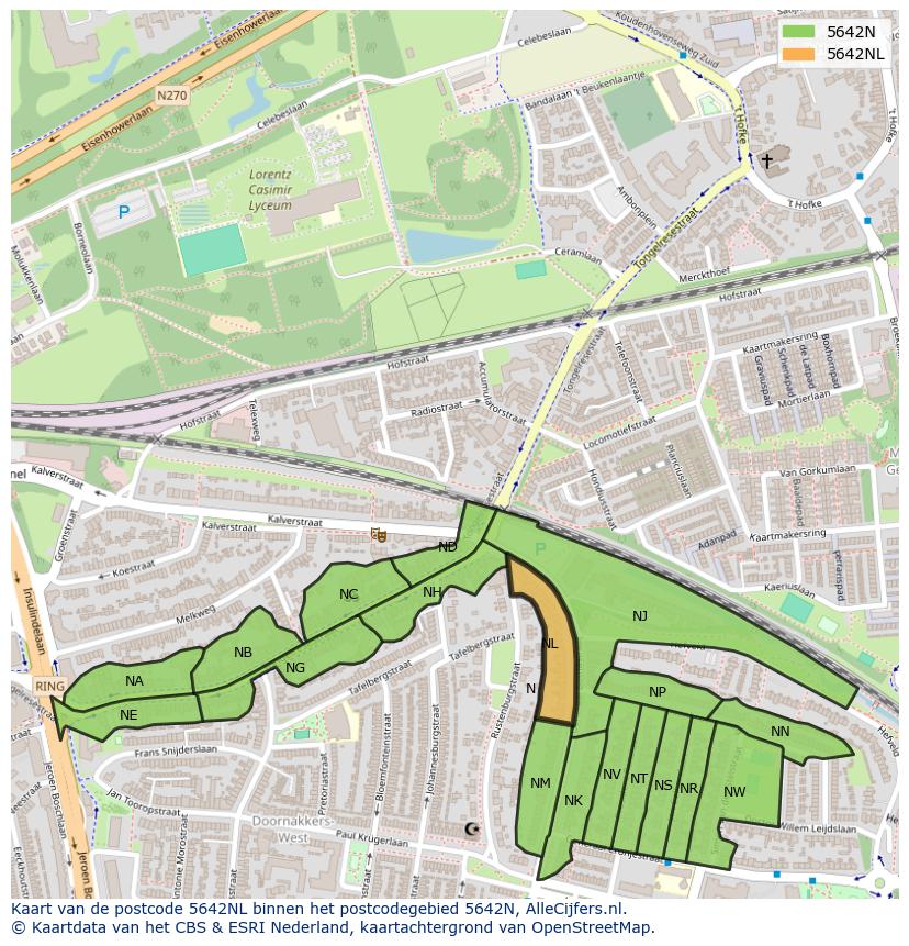 Afbeelding van het postcodegebied 5642 NL op de kaart.