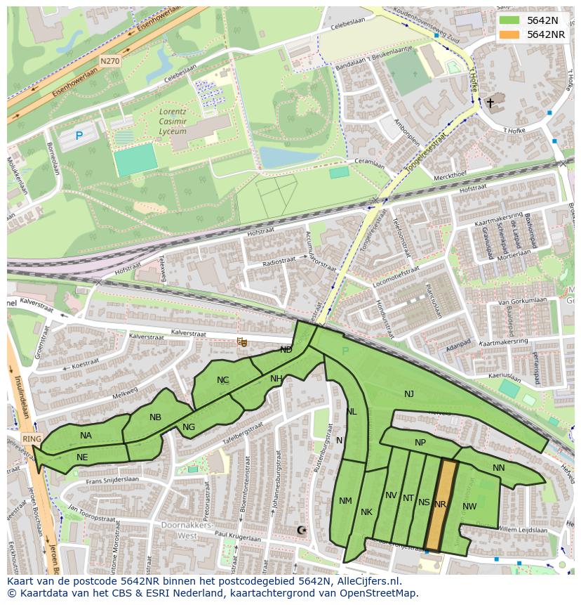 Afbeelding van het postcodegebied 5642 NR op de kaart.