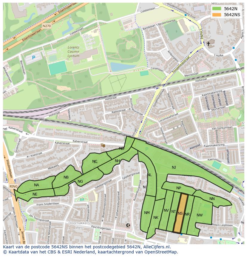 Afbeelding van het postcodegebied 5642 NS op de kaart.