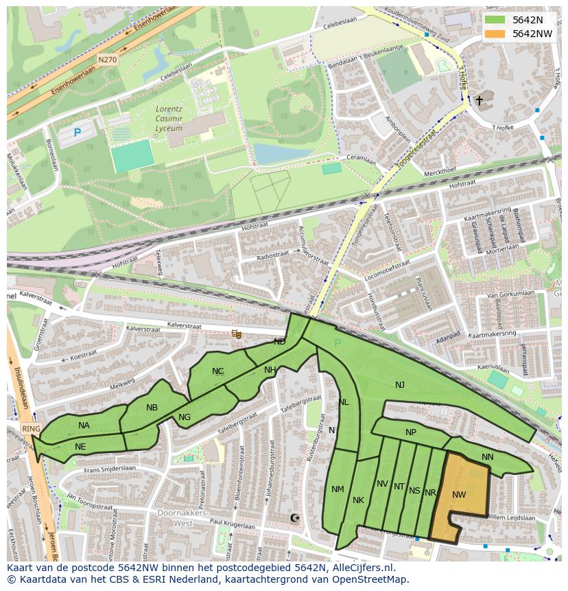 Afbeelding van het postcodegebied 5642 NW op de kaart.