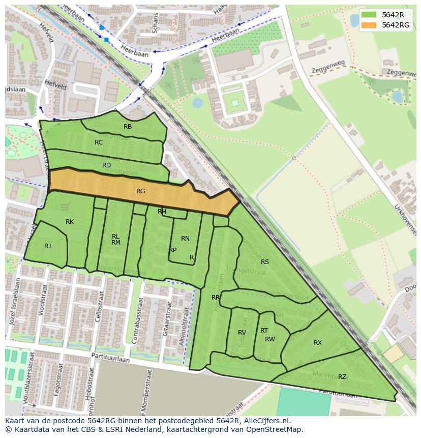 Afbeelding van het postcodegebied 5642 RG op de kaart.