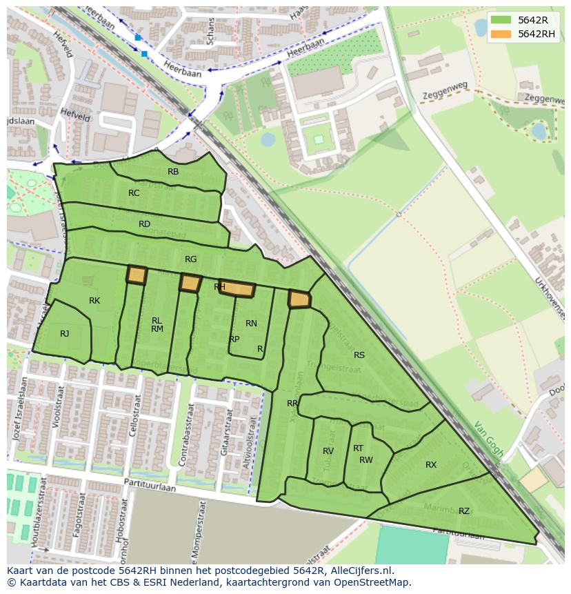 Afbeelding van het postcodegebied 5642 RH op de kaart.
