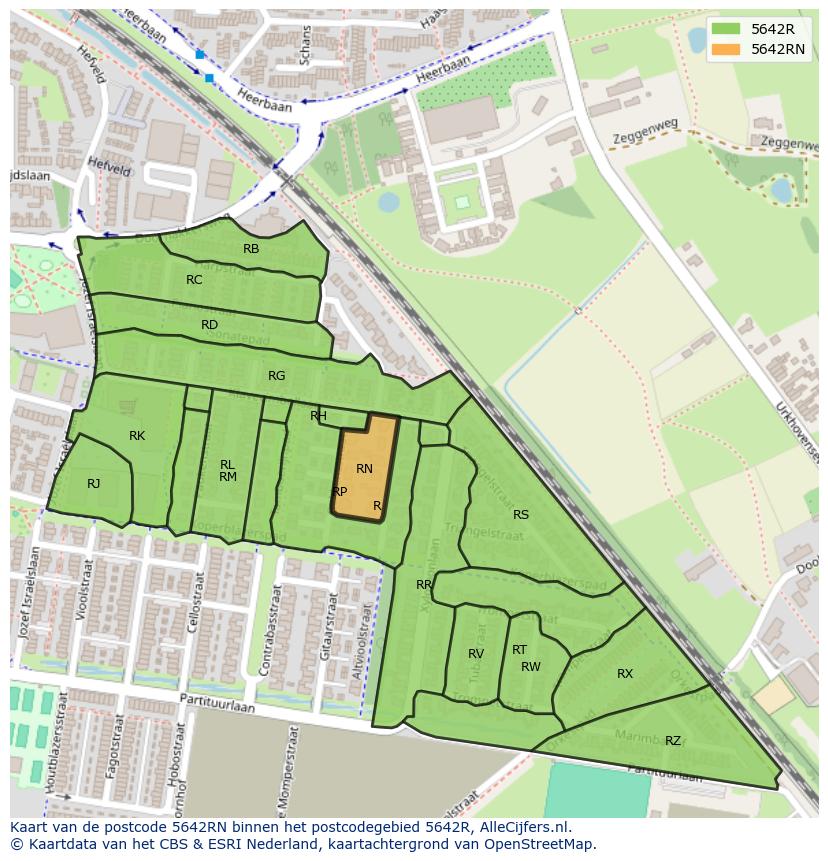 Afbeelding van het postcodegebied 5642 RN op de kaart.
