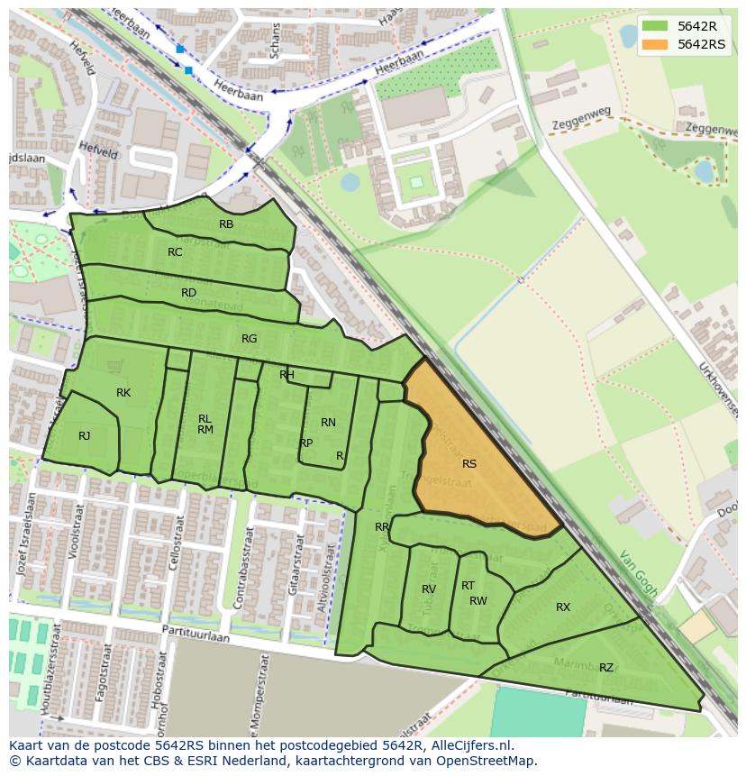 Afbeelding van het postcodegebied 5642 RS op de kaart.