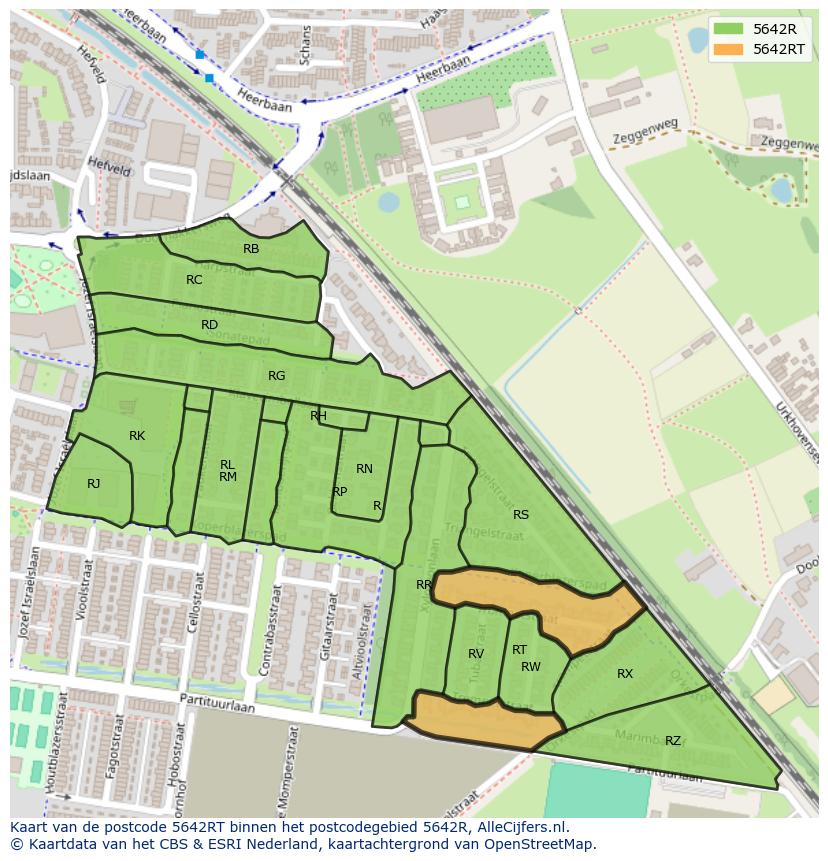 Afbeelding van het postcodegebied 5642 RT op de kaart.