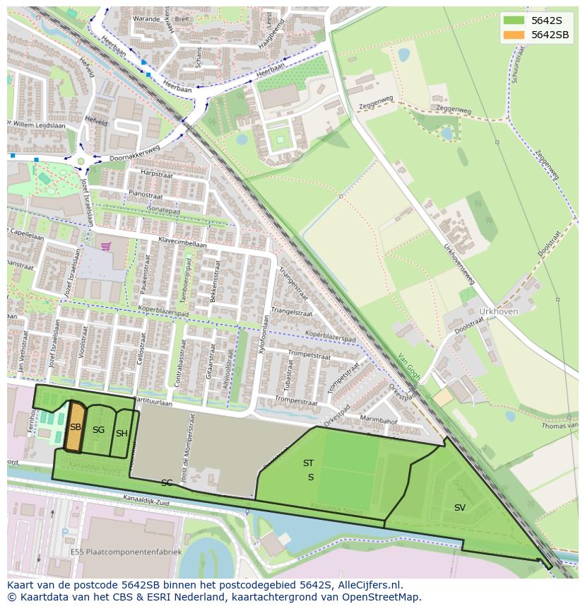 Afbeelding van het postcodegebied 5642 SB op de kaart.