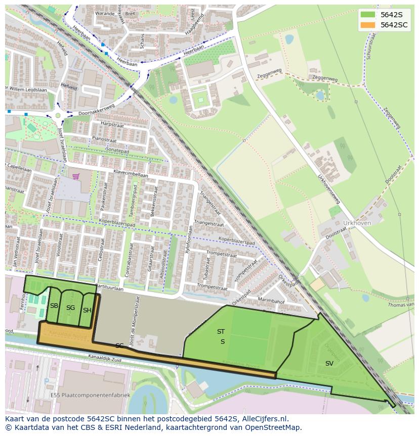Afbeelding van het postcodegebied 5642 SC op de kaart.