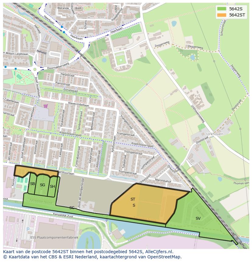 Afbeelding van het postcodegebied 5642 ST op de kaart.