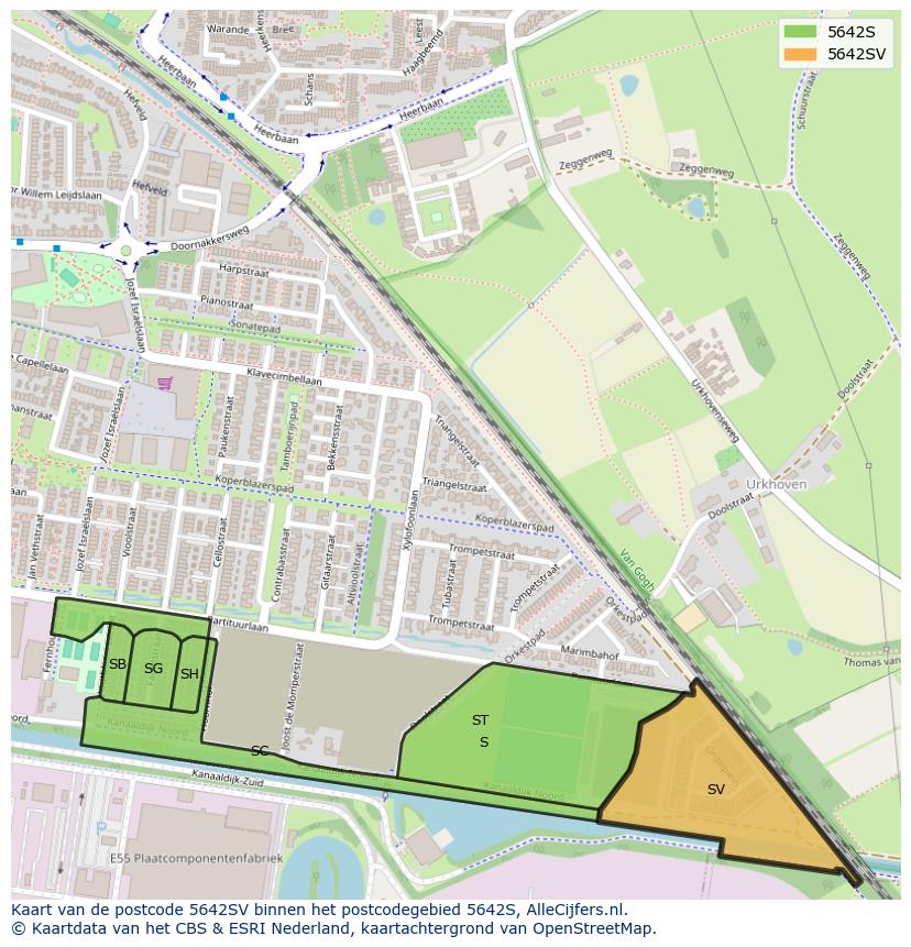 Afbeelding van het postcodegebied 5642 SV op de kaart.
