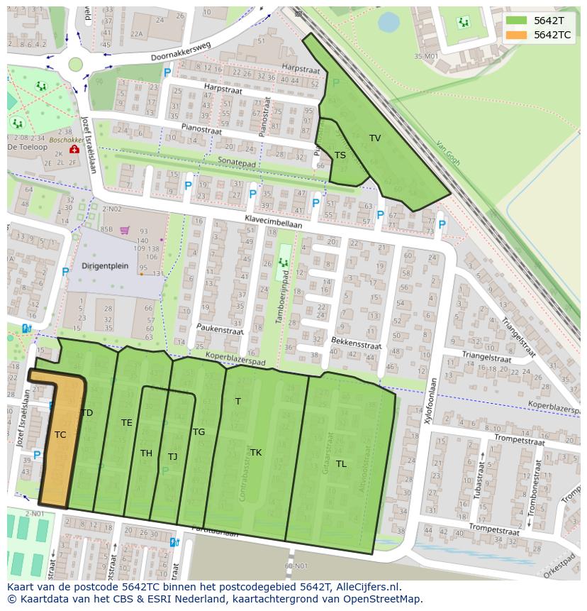 Afbeelding van het postcodegebied 5642 TC op de kaart.