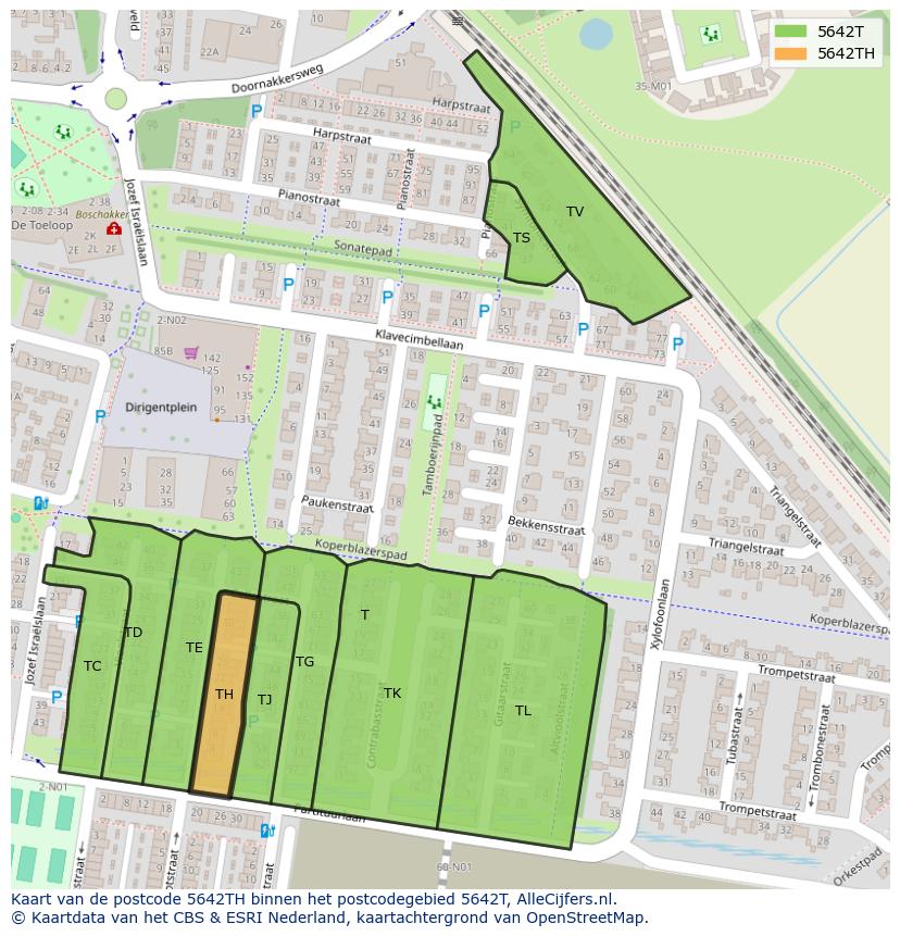Afbeelding van het postcodegebied 5642 TH op de kaart.