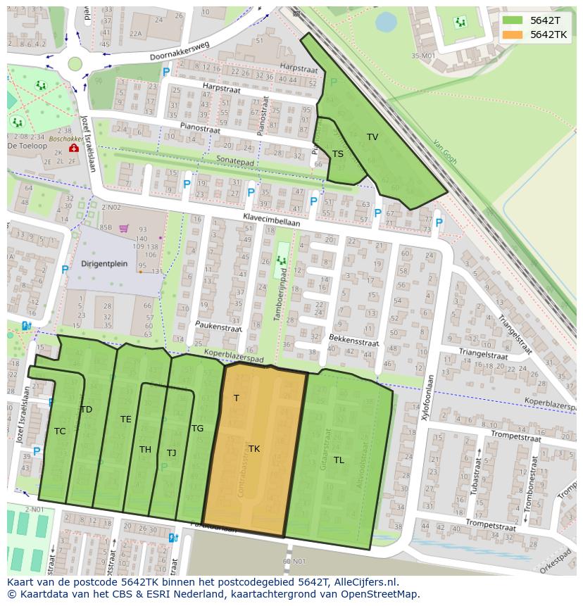 Afbeelding van het postcodegebied 5642 TK op de kaart.