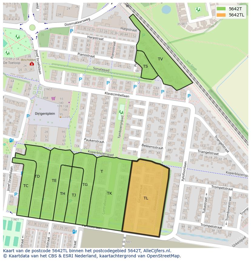 Afbeelding van het postcodegebied 5642 TL op de kaart.