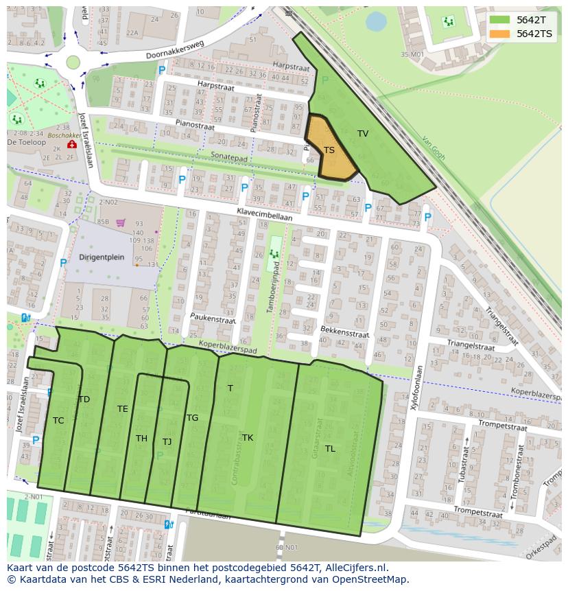 Afbeelding van het postcodegebied 5642 TS op de kaart.