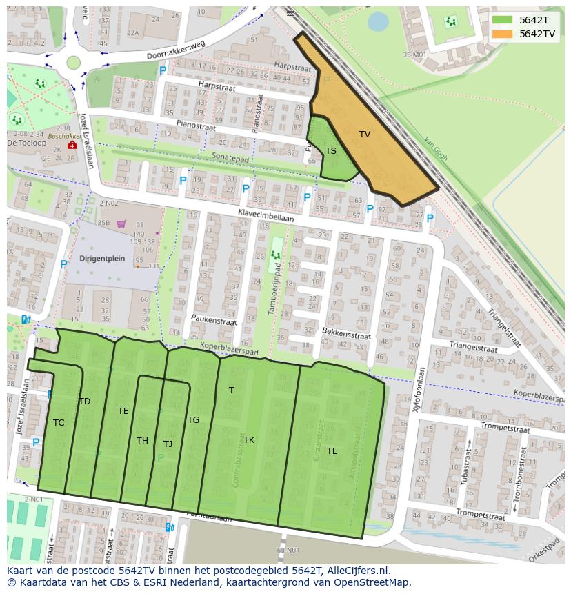 Afbeelding van het postcodegebied 5642 TV op de kaart.