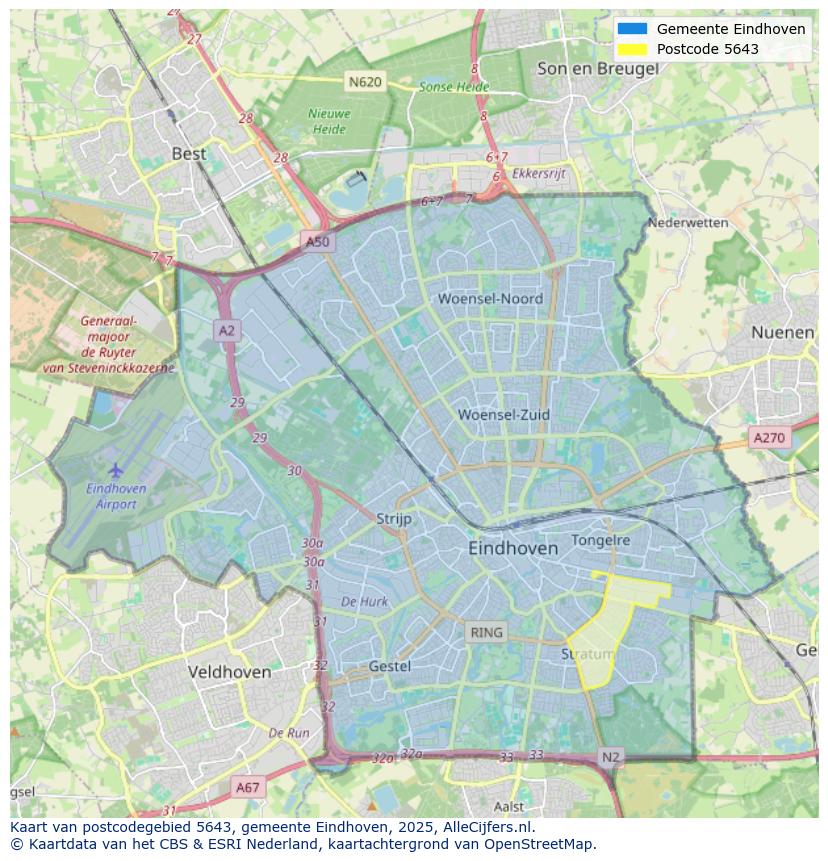 Afbeelding van het postcodegebied 5643 op de kaart.