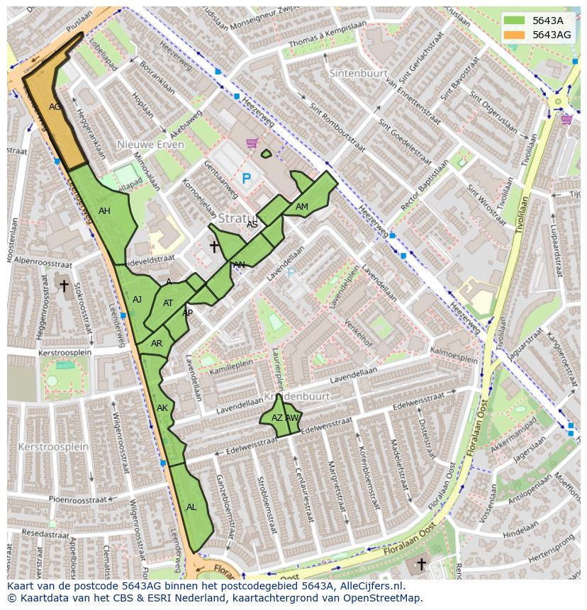 Afbeelding van het postcodegebied 5643 AG op de kaart.