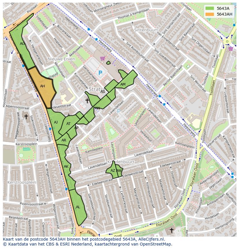 Afbeelding van het postcodegebied 5643 AH op de kaart.