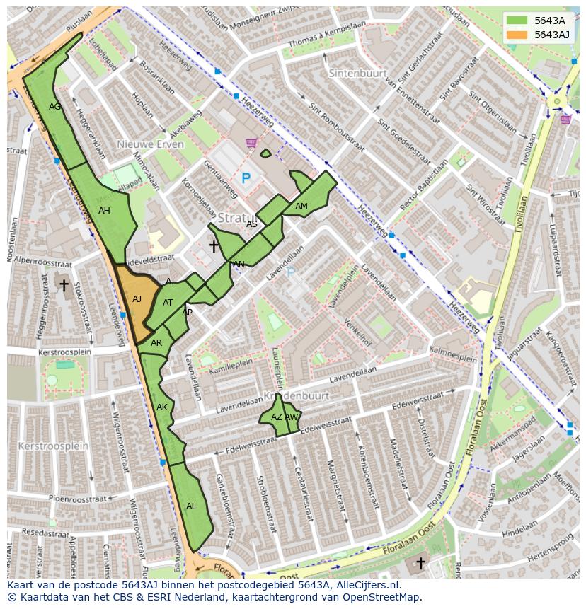 Afbeelding van het postcodegebied 5643 AJ op de kaart.