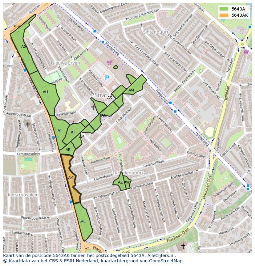 Afbeelding van het postcodegebied 5643 AK op de kaart.