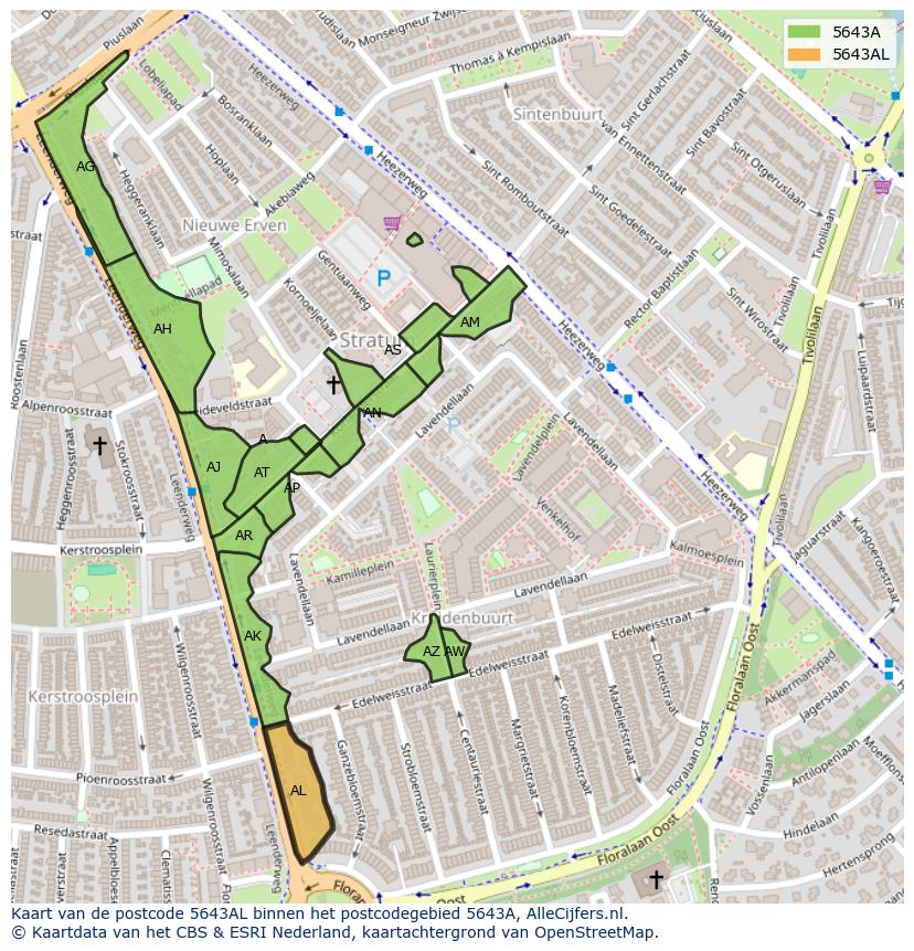 Afbeelding van het postcodegebied 5643 AL op de kaart.