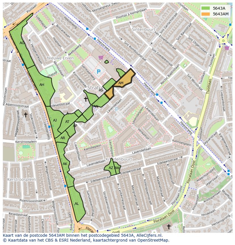 Afbeelding van het postcodegebied 5643 AM op de kaart.
