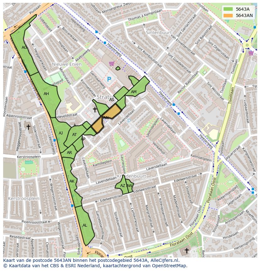 Afbeelding van het postcodegebied 5643 AN op de kaart.