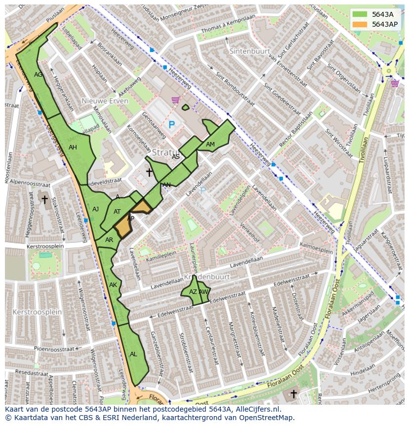 Afbeelding van het postcodegebied 5643 AP op de kaart.