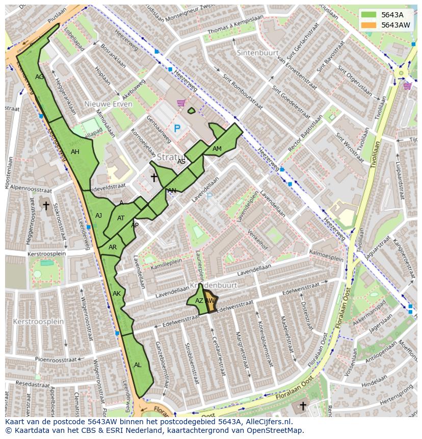 Afbeelding van het postcodegebied 5643 AW op de kaart.