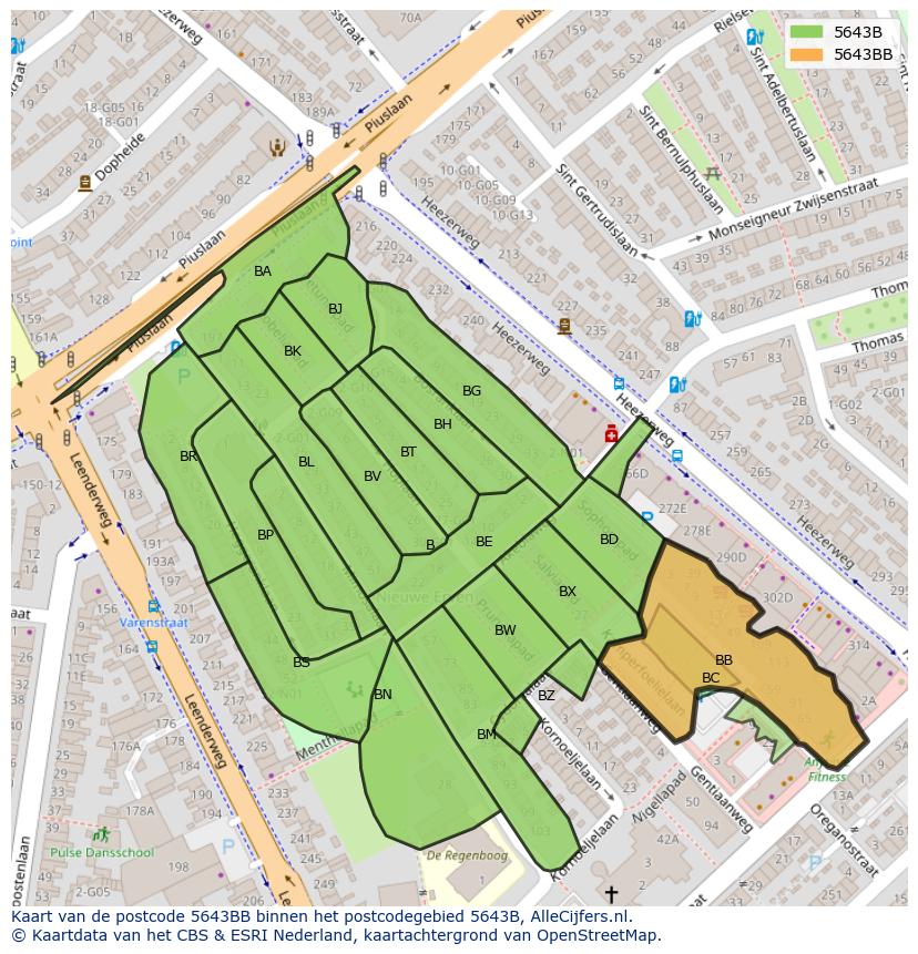 Afbeelding van het postcodegebied 5643 BB op de kaart.