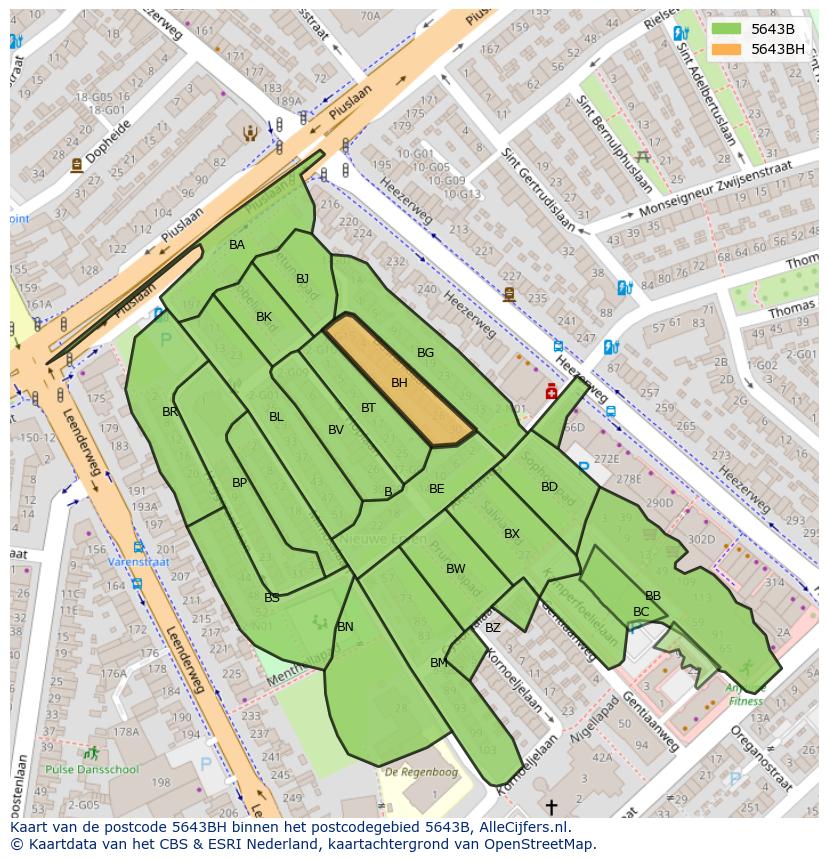 Afbeelding van het postcodegebied 5643 BH op de kaart.