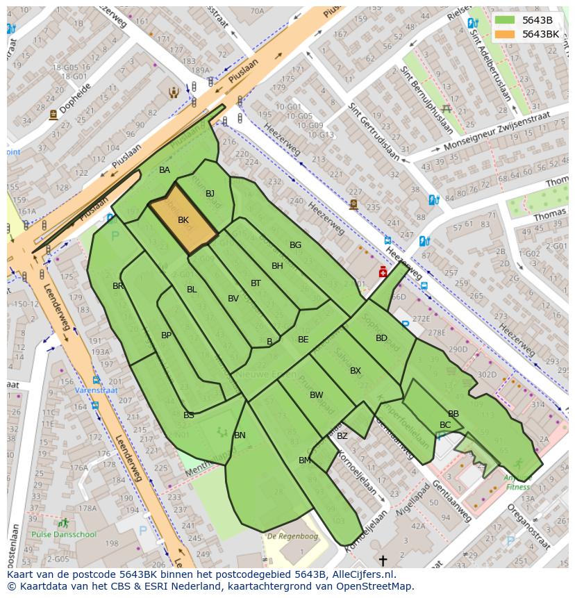 Afbeelding van het postcodegebied 5643 BK op de kaart.