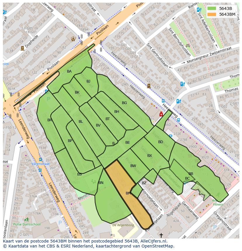 Afbeelding van het postcodegebied 5643 BM op de kaart.