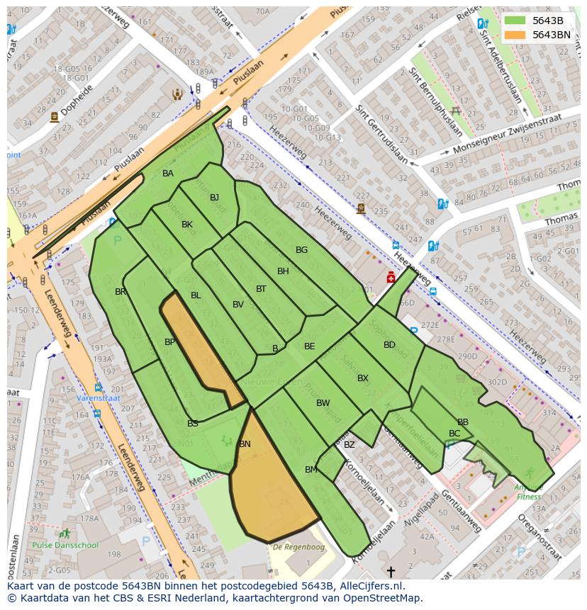 Afbeelding van het postcodegebied 5643 BN op de kaart.