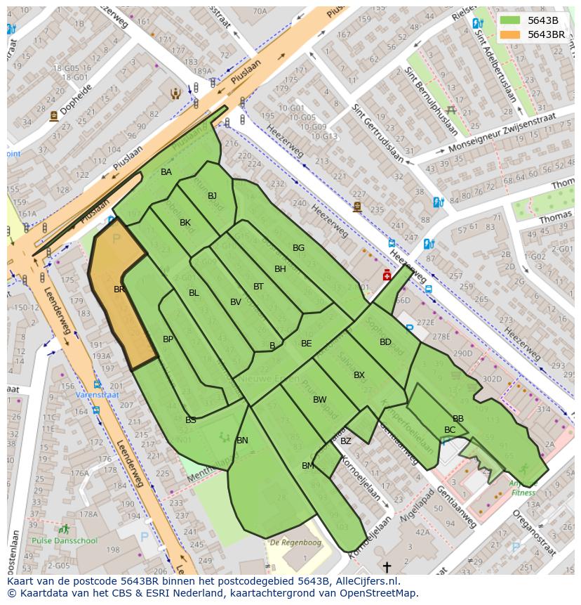 Afbeelding van het postcodegebied 5643 BR op de kaart.
