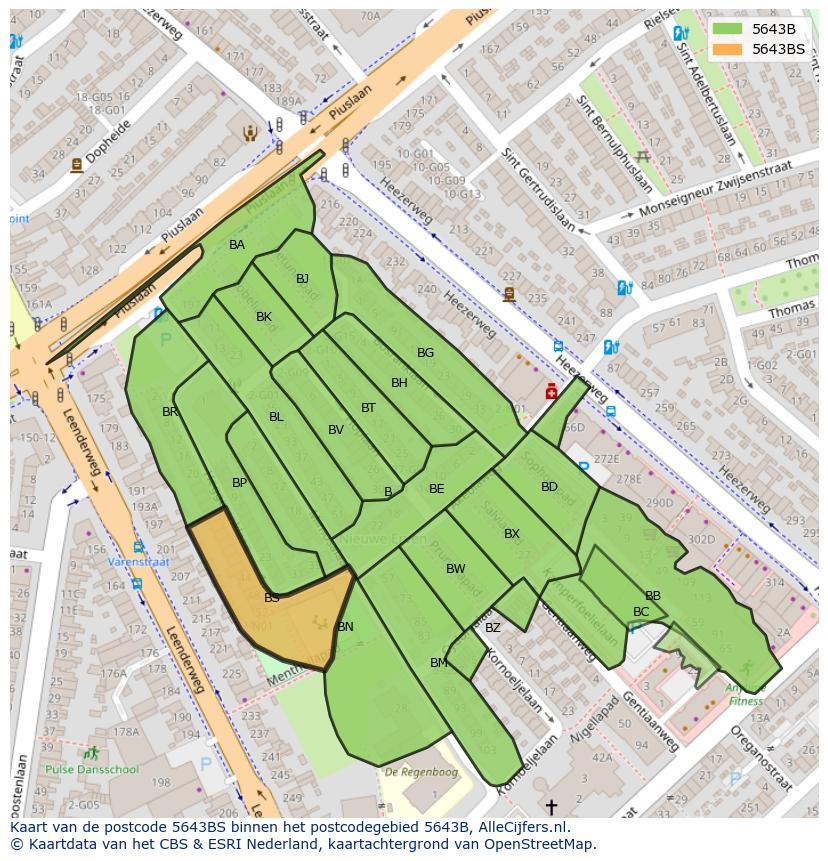Afbeelding van het postcodegebied 5643 BS op de kaart.