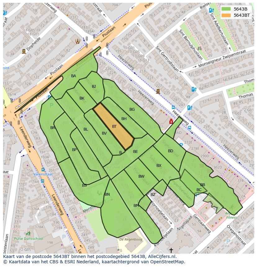 Afbeelding van het postcodegebied 5643 BT op de kaart.