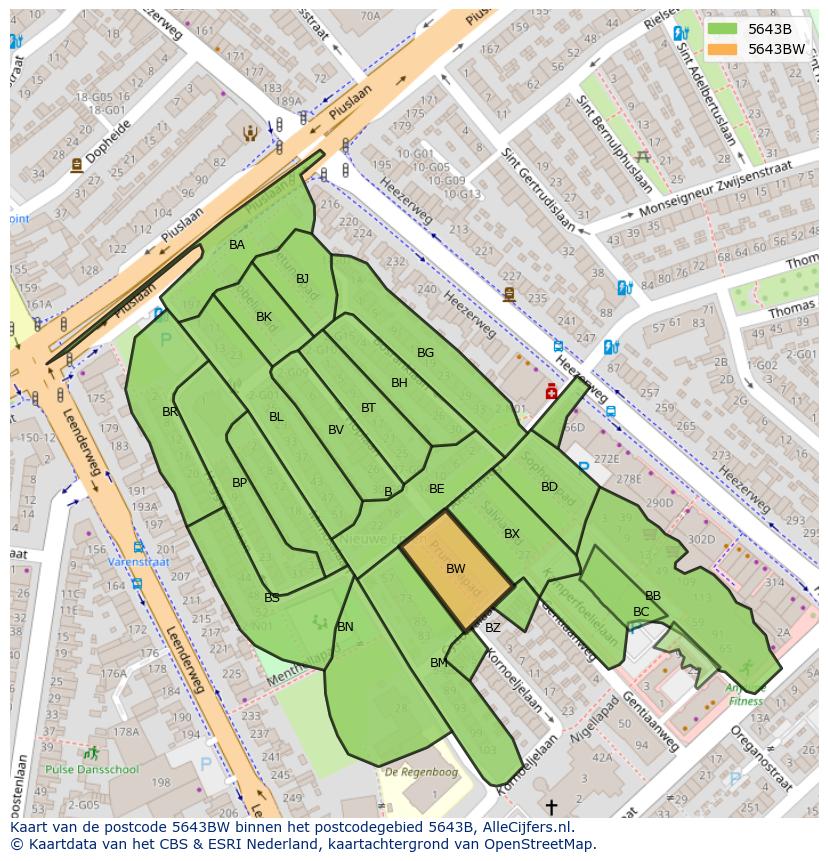 Afbeelding van het postcodegebied 5643 BW op de kaart.