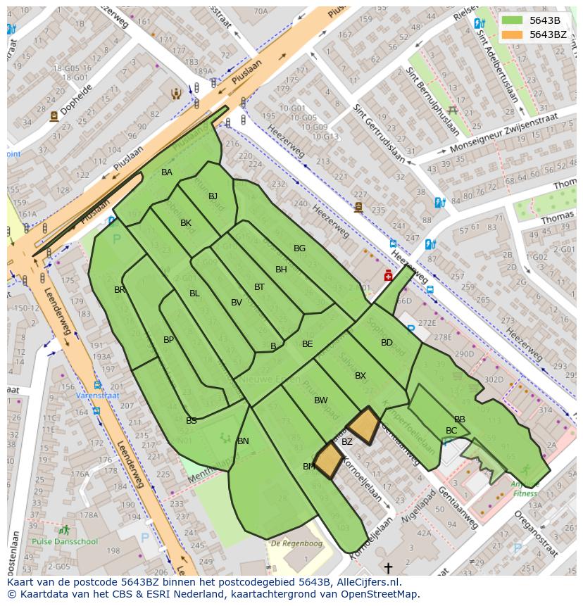 Afbeelding van het postcodegebied 5643 BZ op de kaart.
