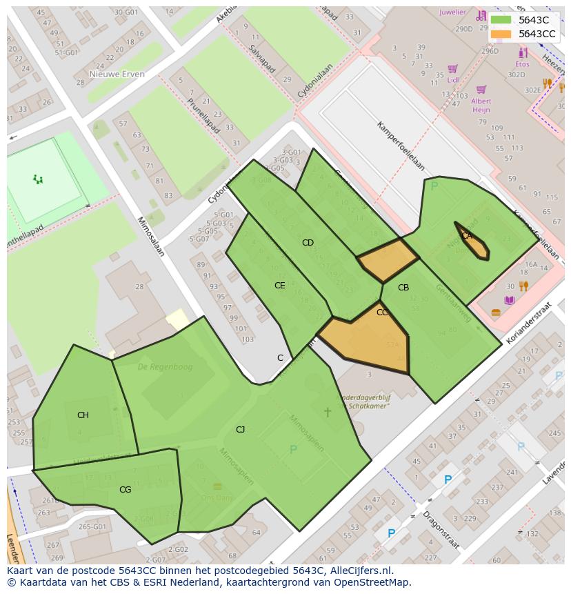 Afbeelding van het postcodegebied 5643 CC op de kaart.