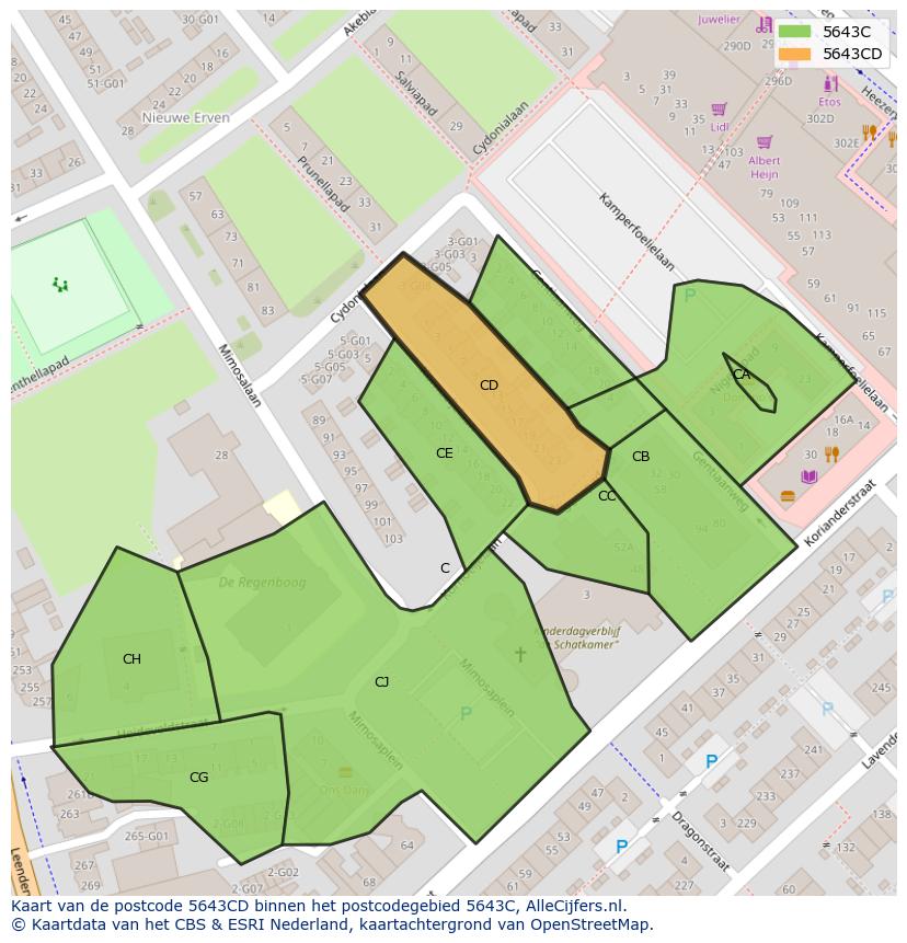 Afbeelding van het postcodegebied 5643 CD op de kaart.