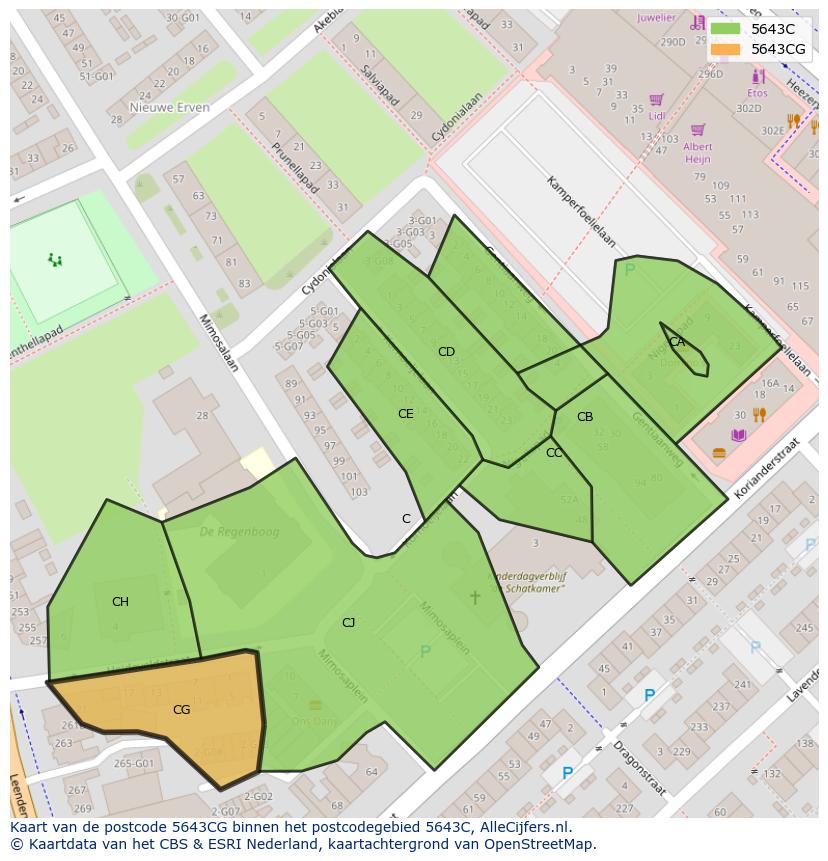 Afbeelding van het postcodegebied 5643 CG op de kaart.