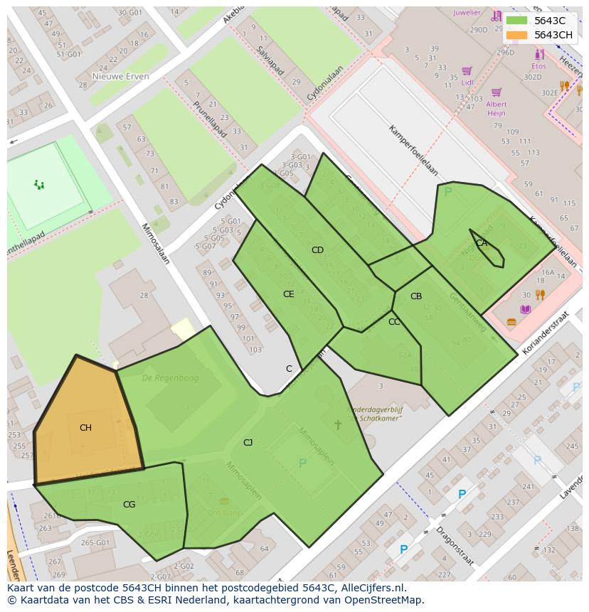 Afbeelding van het postcodegebied 5643 CH op de kaart.
